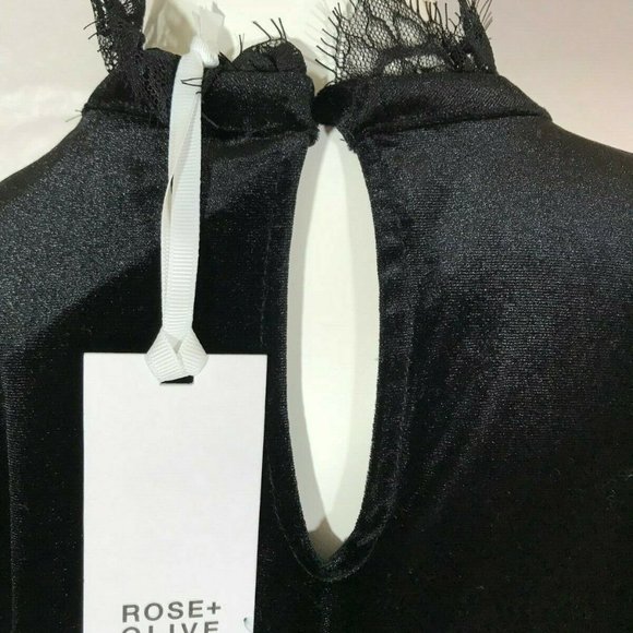 ROSE & OLIVE LACE TRIM BLACK SLEEVELESS TOP-SIZE S - Picture 6 of 7